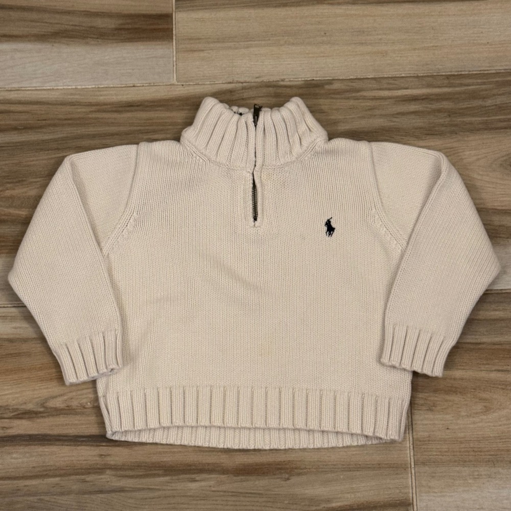 Polo Ralph Lauren Boys Quarter Zip Cream Knit Pullover Sweater Japan Sz 3 3T